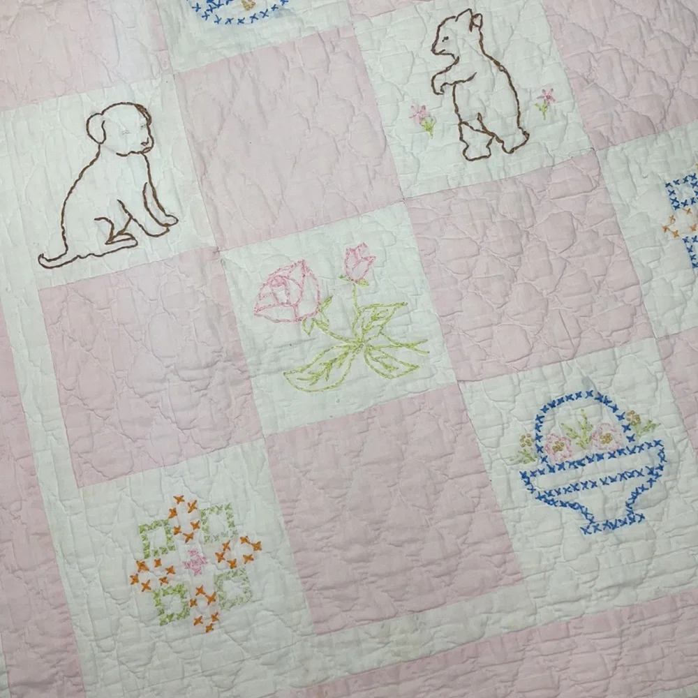 Vintage Quilt Patchwork Handcrafted Primitive Farmhouse Antique Baby Rare OOAK